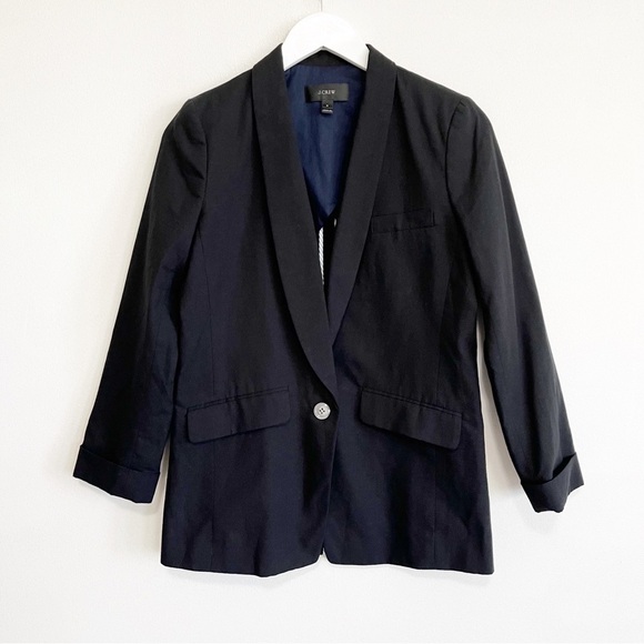 BOGO! J. Crew Unstructured Blazer Black Cotton Linen Size 0 - Picture 3 of 9